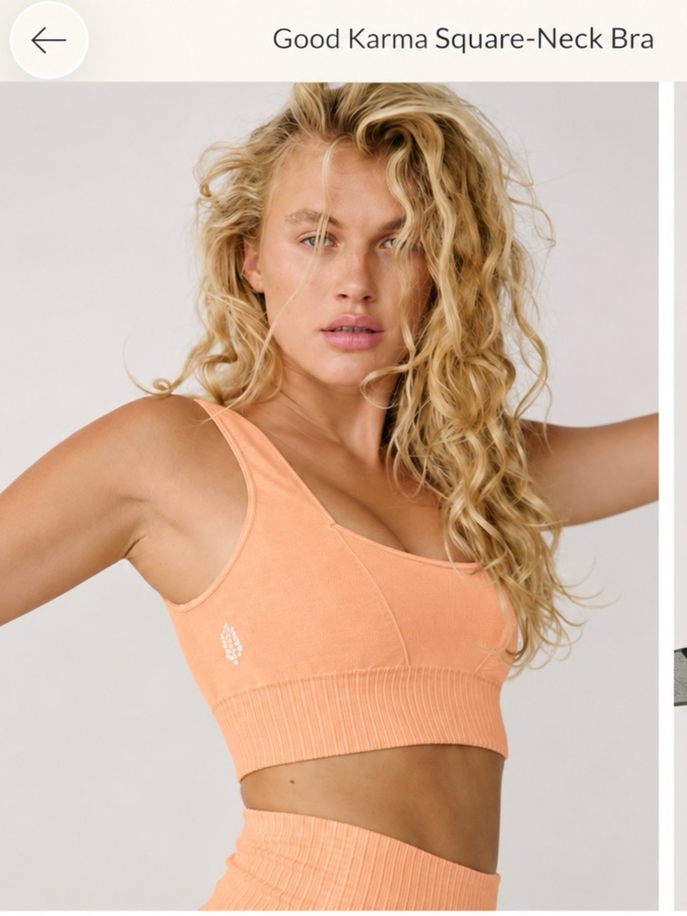 Free People movement good karma square neck Bra — bright peachy colorway, sz s/m
